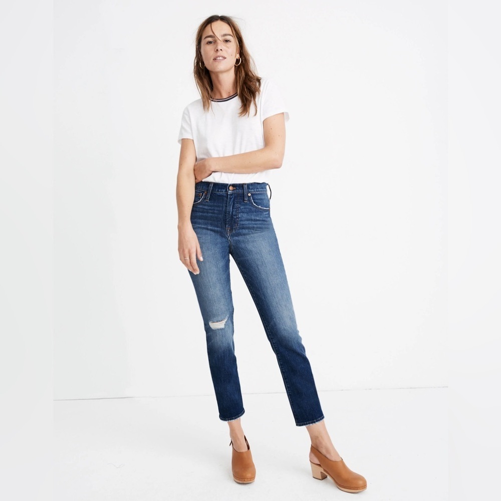 Madewell the Perfect  Vintage Crop Jeans Size 29 x 26.5 Blue Distressed Stretch